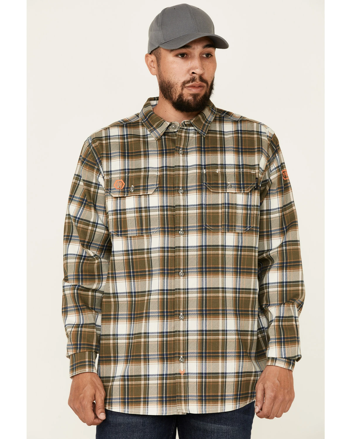 Hawx Men's FR Olive Woven Plaid Long Sleeve Button-Down Work Shirt 7 Hawx Men's FR Olive Woven Plaid Long Sleeve Button-Down Work Shirt - Image 5
