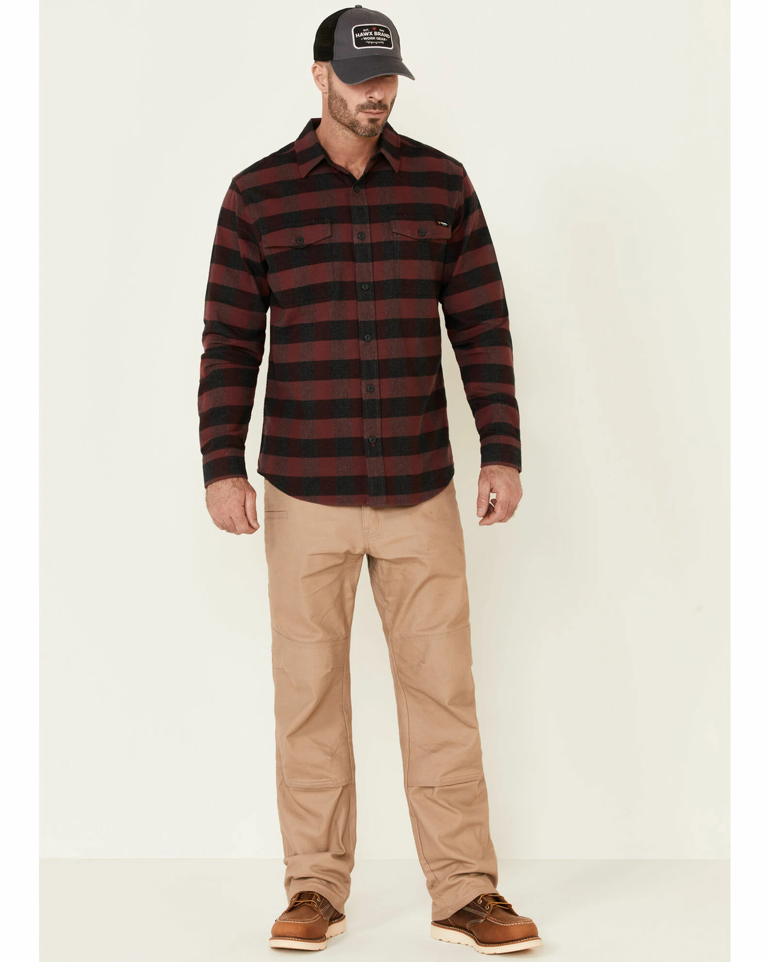 Hawx Men's Dark Red Harris Stretch Plaid Flannel Long Sleeve Button-down Work Shirt 4 Hawx Men's Dark Red Harris Stretch Plaid Flannel Long Sleeve Button-down Work Shirt - Image 2