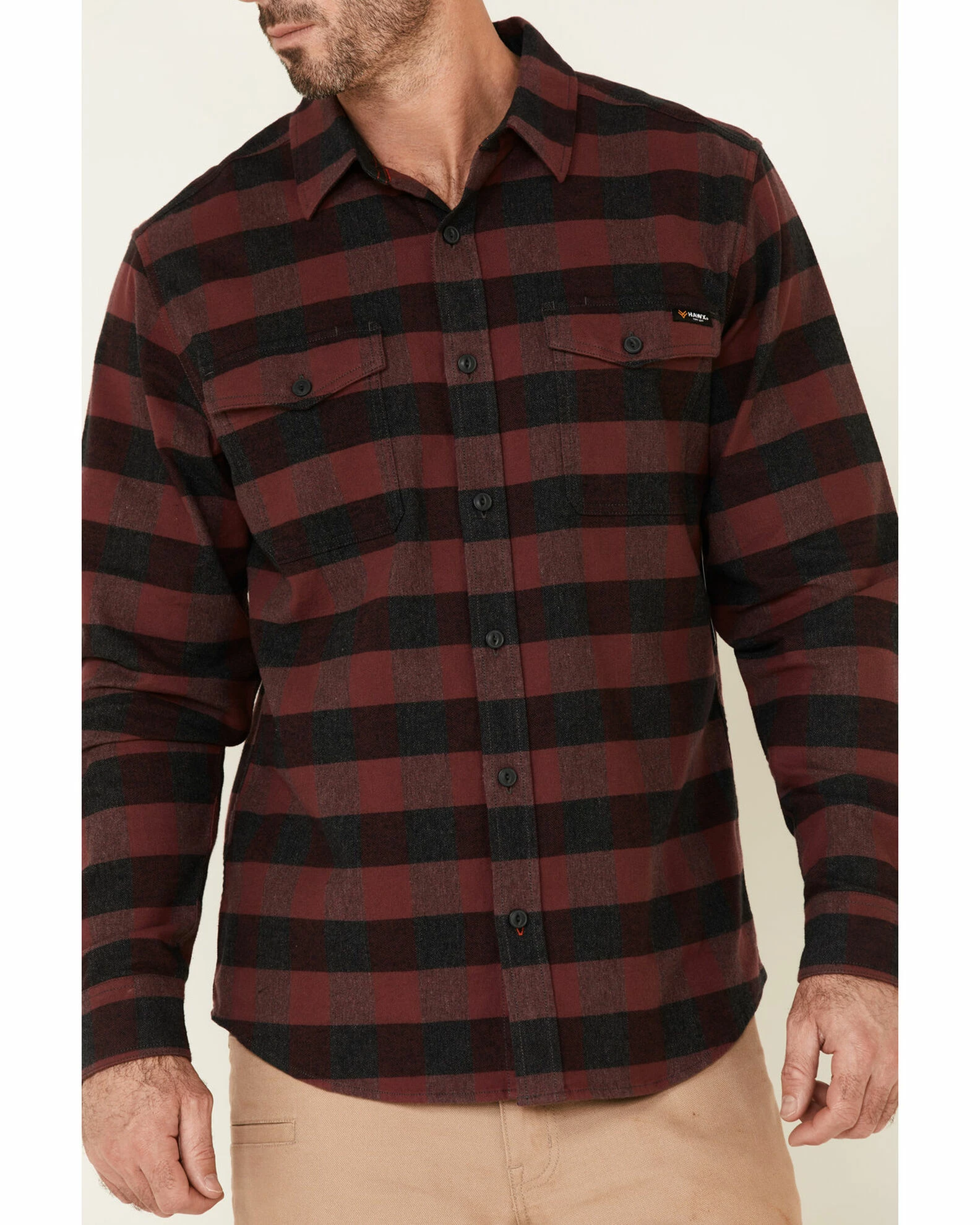 Hawx Men's Dark Red Harris Stretch Plaid Flannel Long Sleeve Button-down Work Shirt 5 Hawx Men's Dark Red Harris Stretch Plaid Flannel Long Sleeve Button-down Work Shirt - Image 3