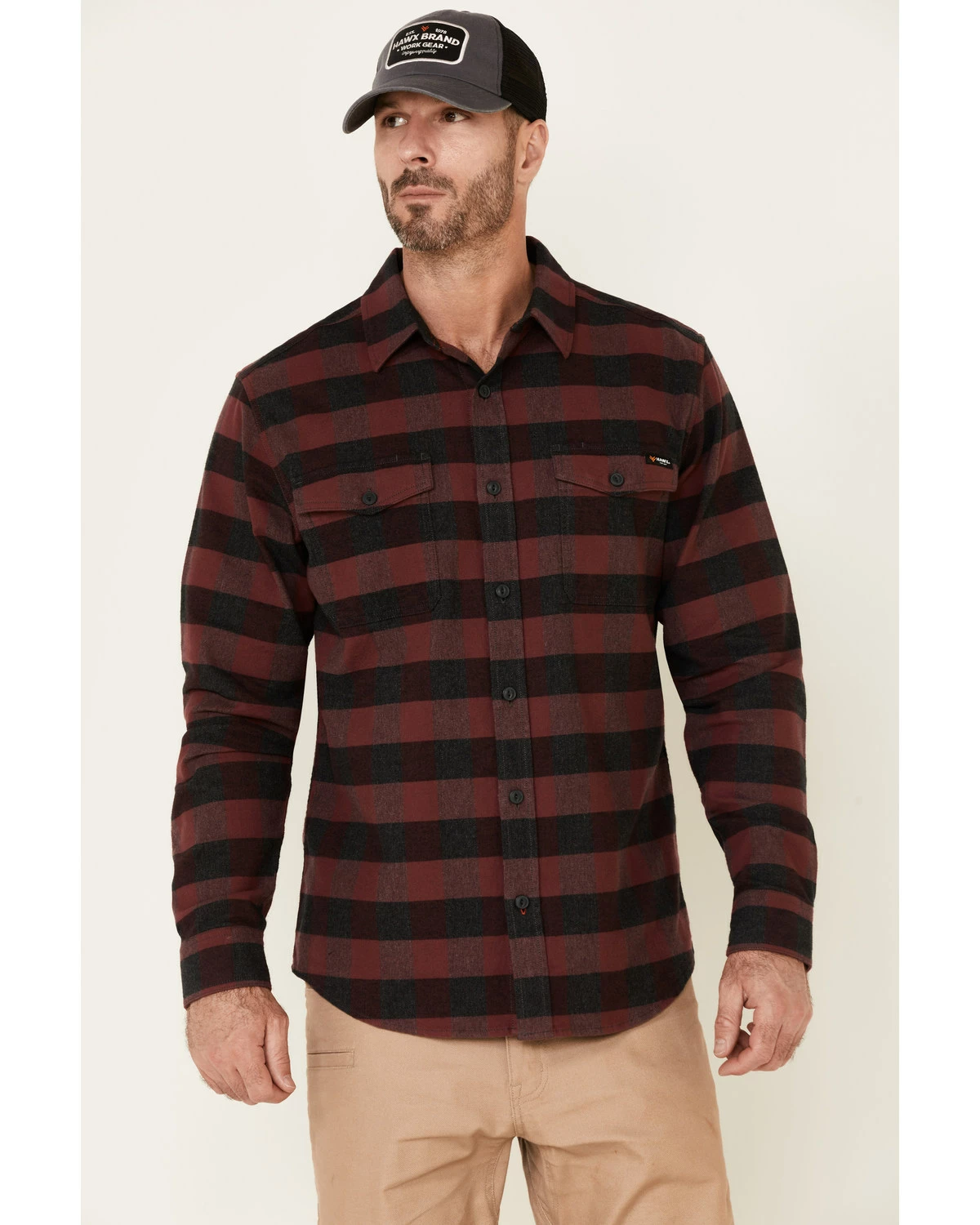 Hawx Men's Harris Stretch Plaid Long Sleeve Button-Down Work Flannel Shirt - Tall Dark Red 8 Hawx Men's Harris Stretch Plaid Long Sleeve Button-Down Work Flannel Shirt - Tall Dark Red - Image 6