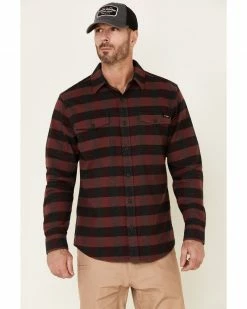 Hawx Men's Harris Stretch Plaid Long Sleeve Button-Down Work Flannel Shirt - Tall Dark Red