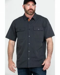 Hawx Men's Charcoal Solid Yarn Dye Two Pocket Short Sleeve Work Shirt -Â Big