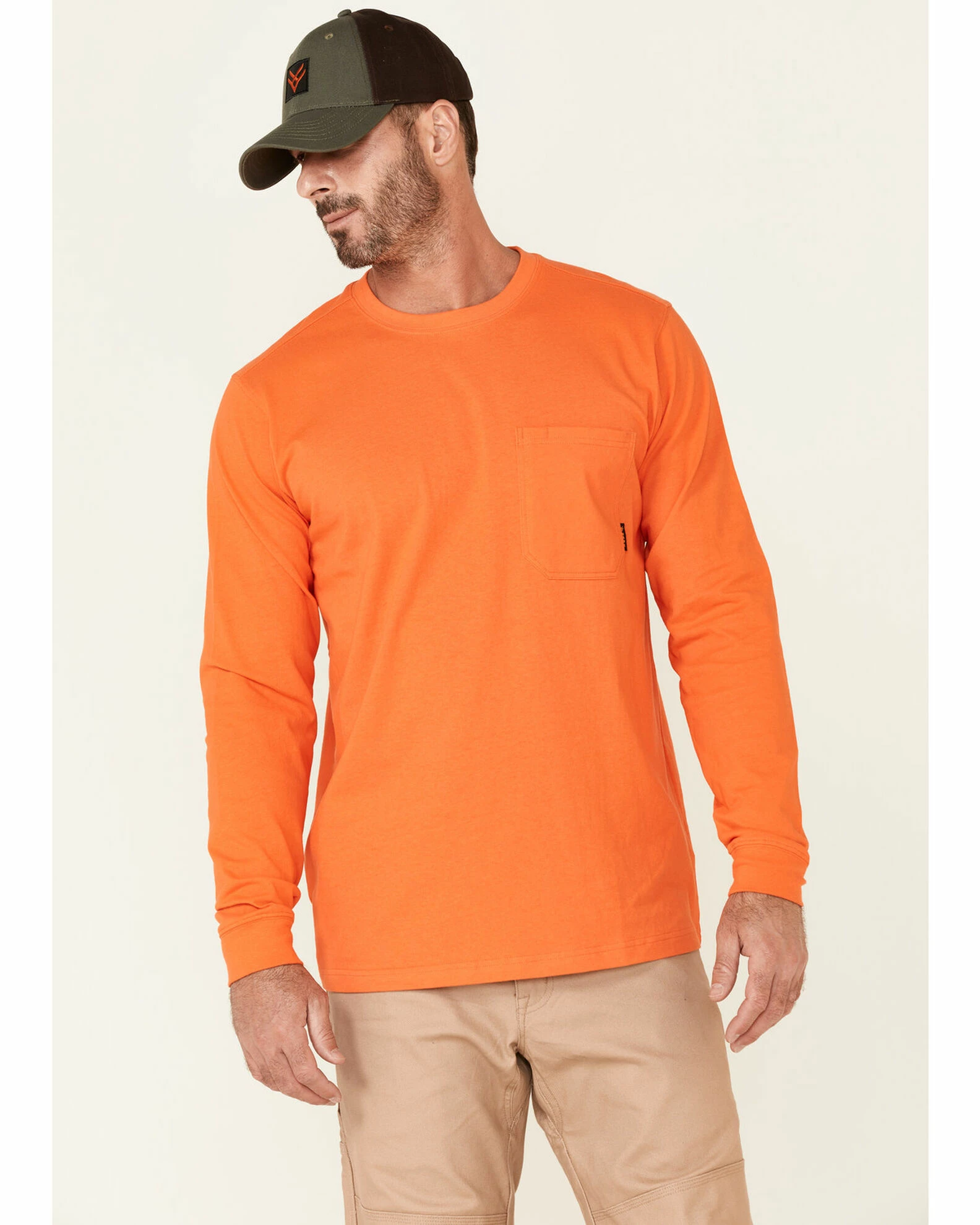 Hawx Men's Solid Orange Forge Long Sleeve Work Pocket T-Shirt 3 Hawx Men's Solid Orange Forge Long Sleeve Work Pocket T-Shirt