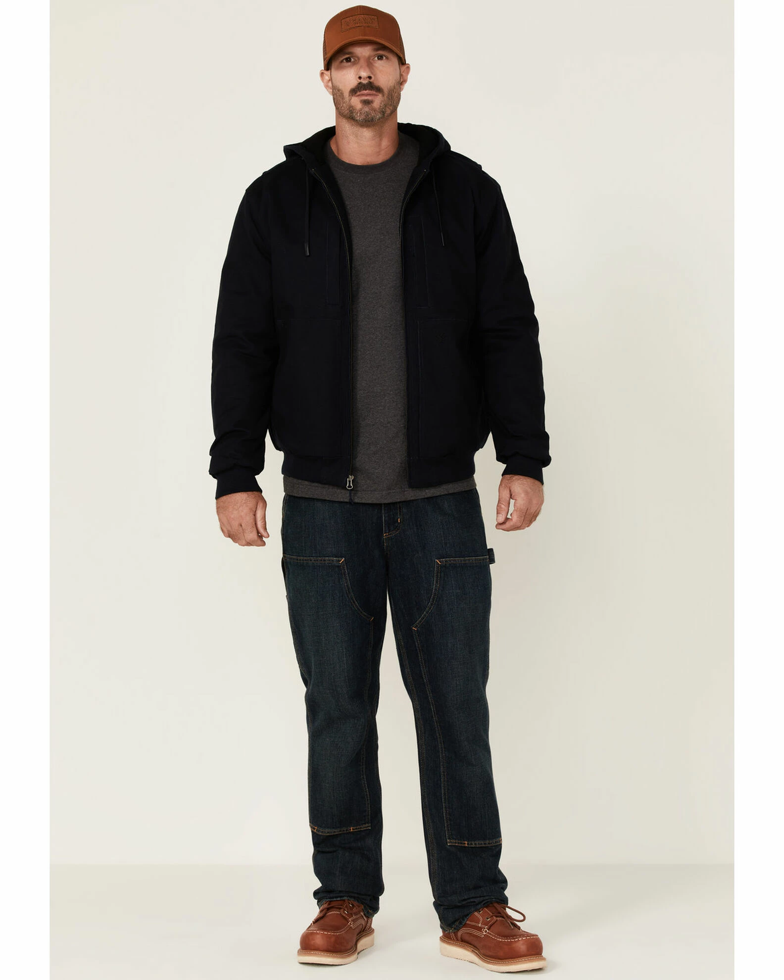 Hawx Men's Navy Pro Insulated Hooded Zip-Front Bomber Work Jacket 4 Hawx Men's Navy Pro Insulated Hooded Zip-Front Bomber Work Jacket - Image 2