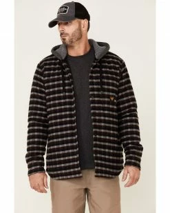 Hawx Men's Frederick's Mahogany Plaid Insulated Snap Front Hooded Work Shirt Jacket 