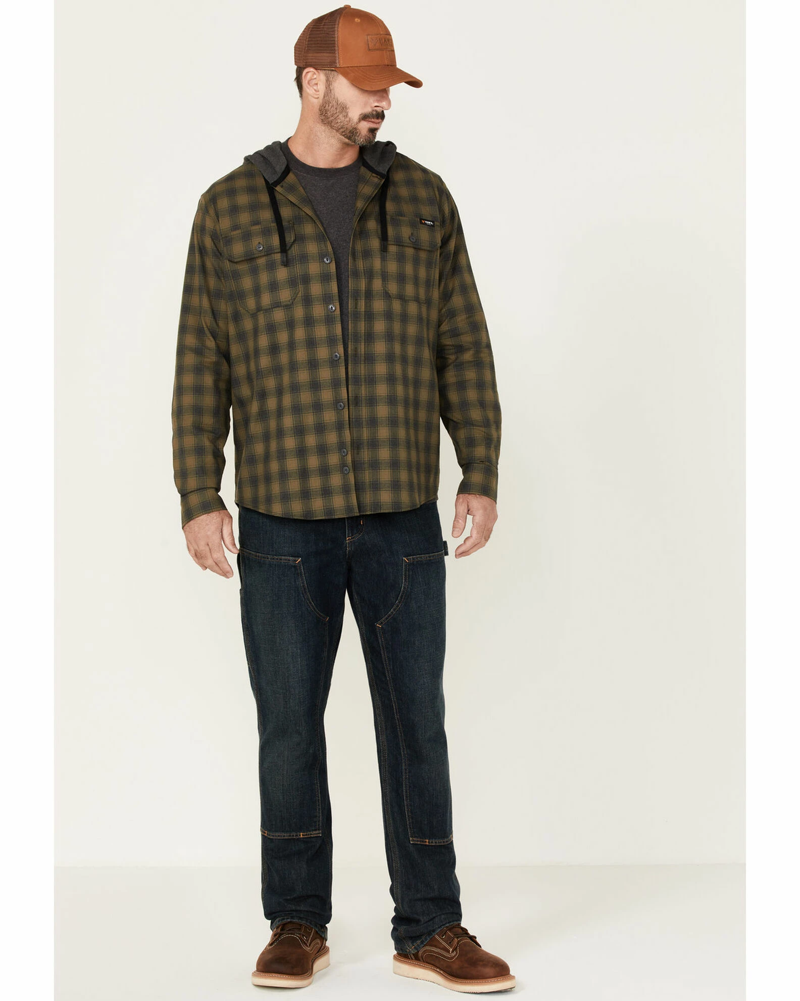 Hawx Men's Olive Plaid Robertson Button-Down Hooded Work Flannel Shirt 4 Hawx Men's Olive Plaid Robertson Button-Down Hooded Work Flannel Shirt - Image 2