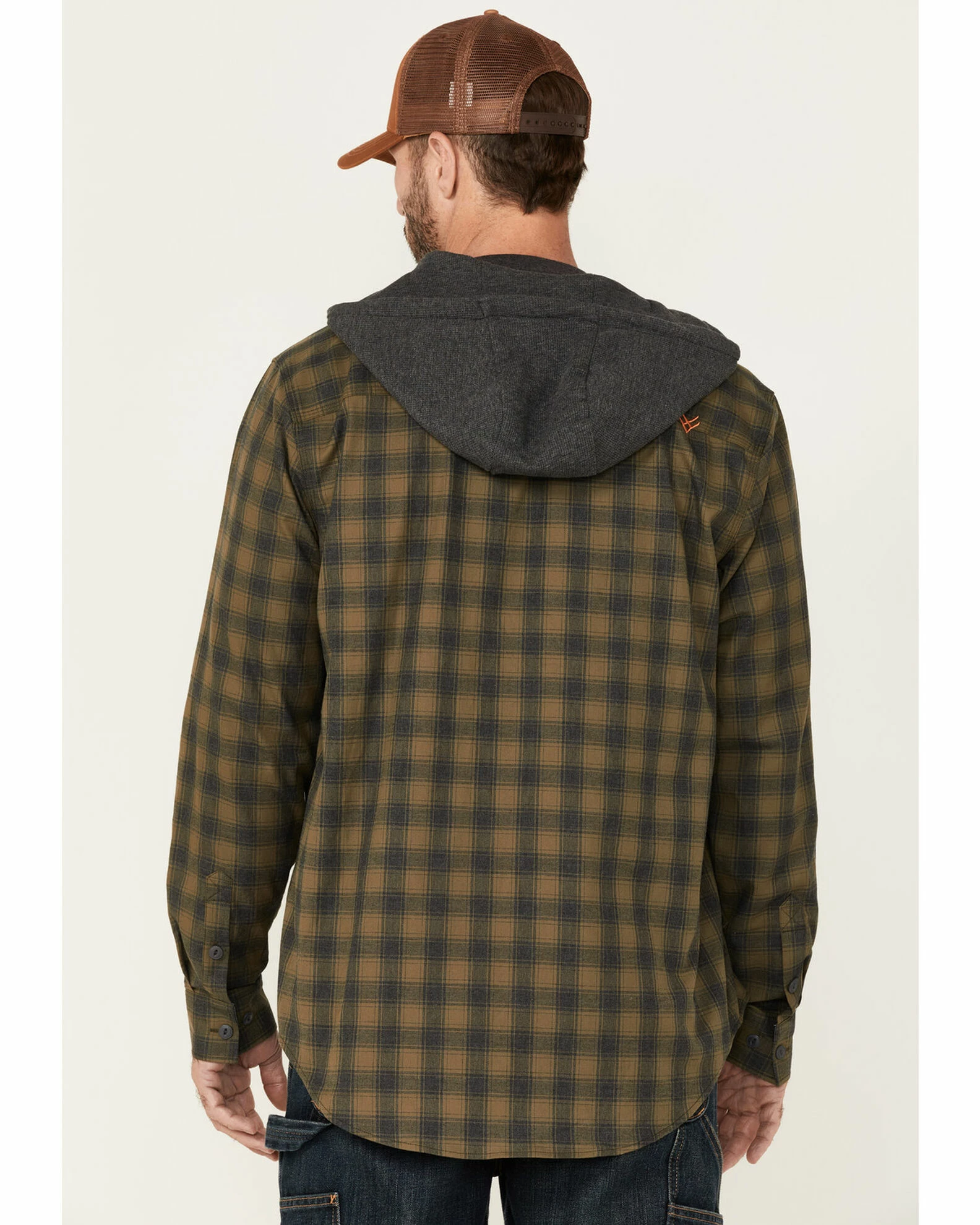 Hawx Men's Olive Plaid Robertson Button-Down Hooded Work Flannel Shirt 6 Hawx Men's Olive Plaid Robertson Button-Down Hooded Work Flannel Shirt - Image 4