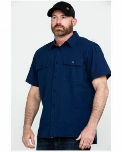 Hawx Men's Solid Navy Yarn Dye Two Pocket Short Sleeve Work Shirt - BigÂ