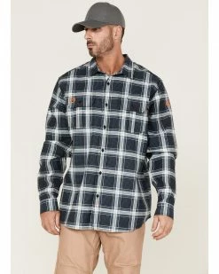Hawx Men's FR Plaid Long Sleeve Button-Down Work Shirt  Navy