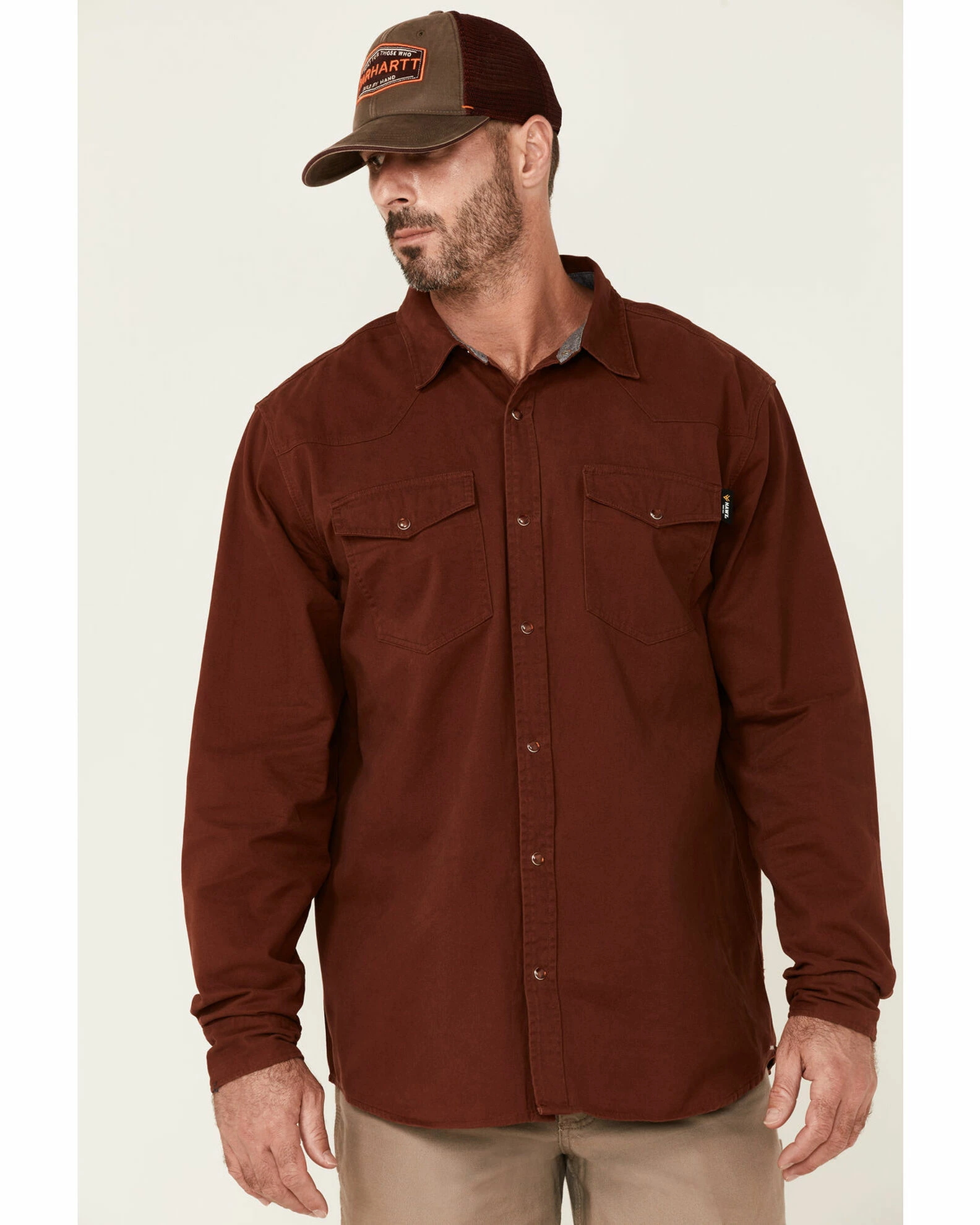 Hawx Men's Solid Mahogany Twill Snap Long Sleeve Work Shirt - Big 3 Hawx Men's Solid Mahogany Twill Snap Long Sleeve Work Shirt - Big