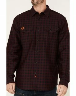 Hawx Men's FR Wine Check Plaid Long Sleeve Button-Down Work Shirt  -Hawx Shop 2000349503 646 P3