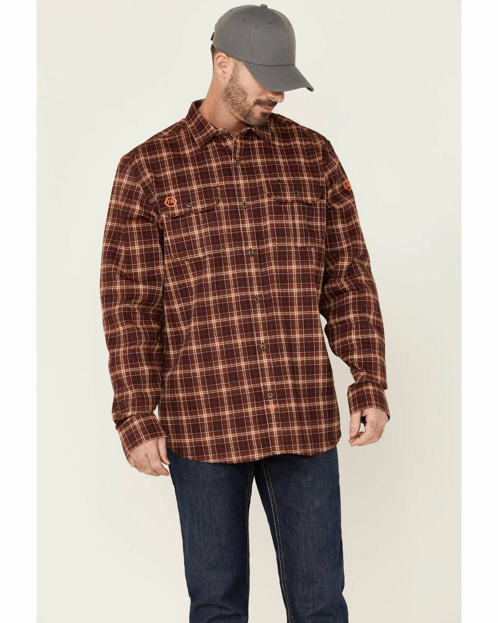 Hawx Men's FR Red Plaid Long Sleeve Button-Down Work Shirt 3 Hawx Men's FR Red Plaid Long Sleeve Button-Down Work Shirt
