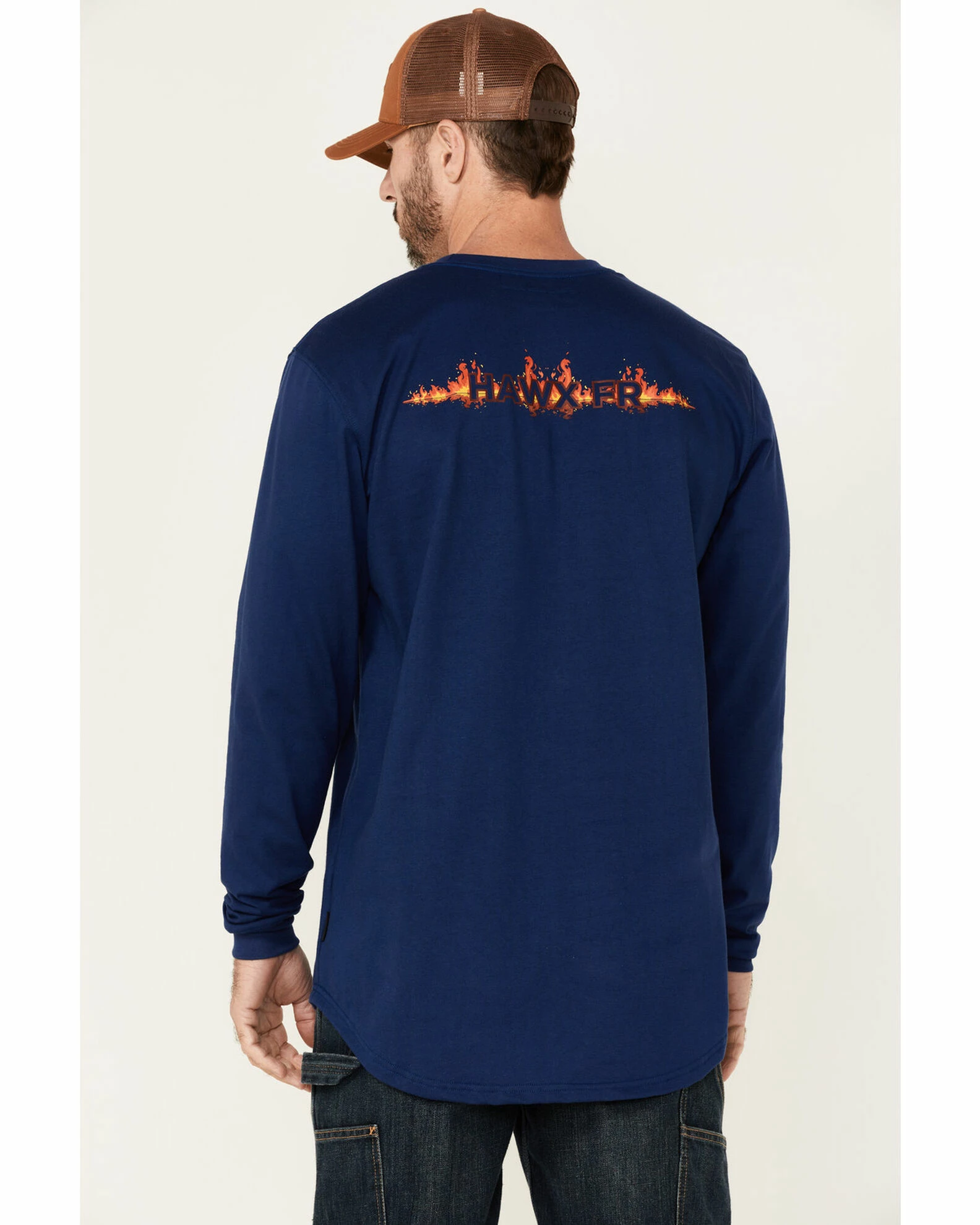 Hawx Men's FR Logo Print Long Sleeve Work T-Shirt Blue 6 Hawx Men's FR Logo Print Long Sleeve Work T-Shirt Blue - Image 4
