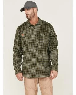 Hawx Men's FR Plaid Woven Long Sleeve Button-Down Work Shirt - Tall Olive