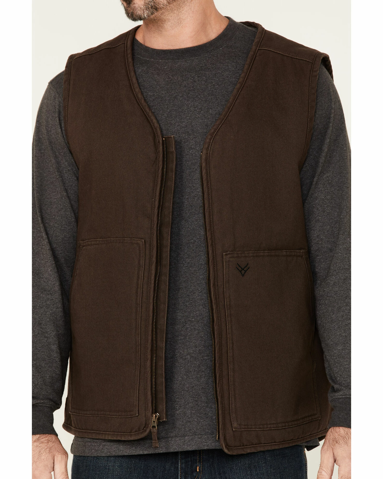 Hawx Men's Weathered Canvas Zip-Front Sherpa Lined Work Vest - Big Brown 5 Hawx Men's Weathered Canvas Zip-Front Sherpa Lined Work Vest - Big Brown - Image 3