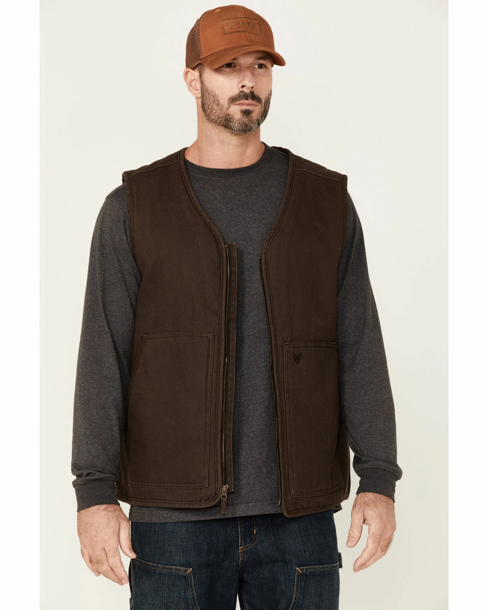 Hawx Men's Weathered Canvas Zip-Front Sherpa Lined Work Vest - Tall Brown 3 Hawx Men's Weathered Canvas Zip-Front Sherpa Lined Work Vest - Tall Brown