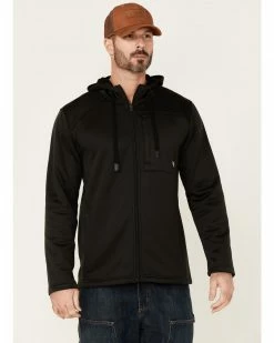 Hawx Men's Black Merrick Grid Back Zip-Front Fleece Hooded Work Jacket 