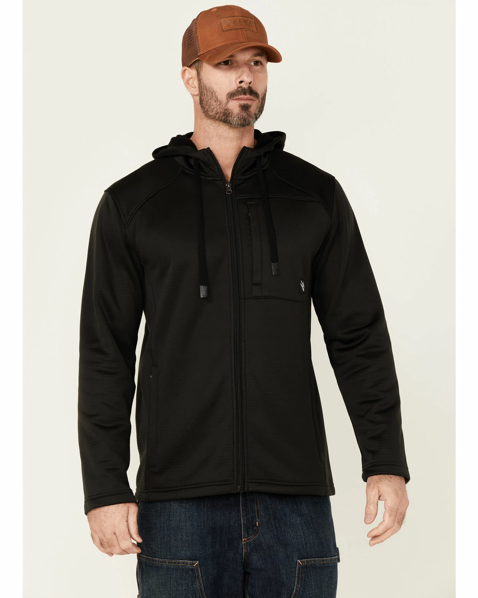 Hawx Men's Black Merrick Grid Back Zip-Front Fleece Hooded Work Jacket 3 Hawx Men's Black Merrick Grid Back Zip-Front Fleece Hooded Work Jacket