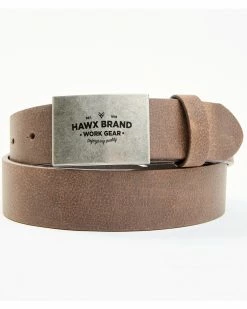 Hawx Men's Silver Plaque Logo Buckle Brown Leather Belt -Hawx Shop 2000352193 200 P1 1