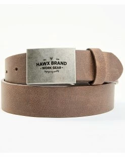 Hawx Men's Silver Plaque Logo Buckle Brown Leather Belt