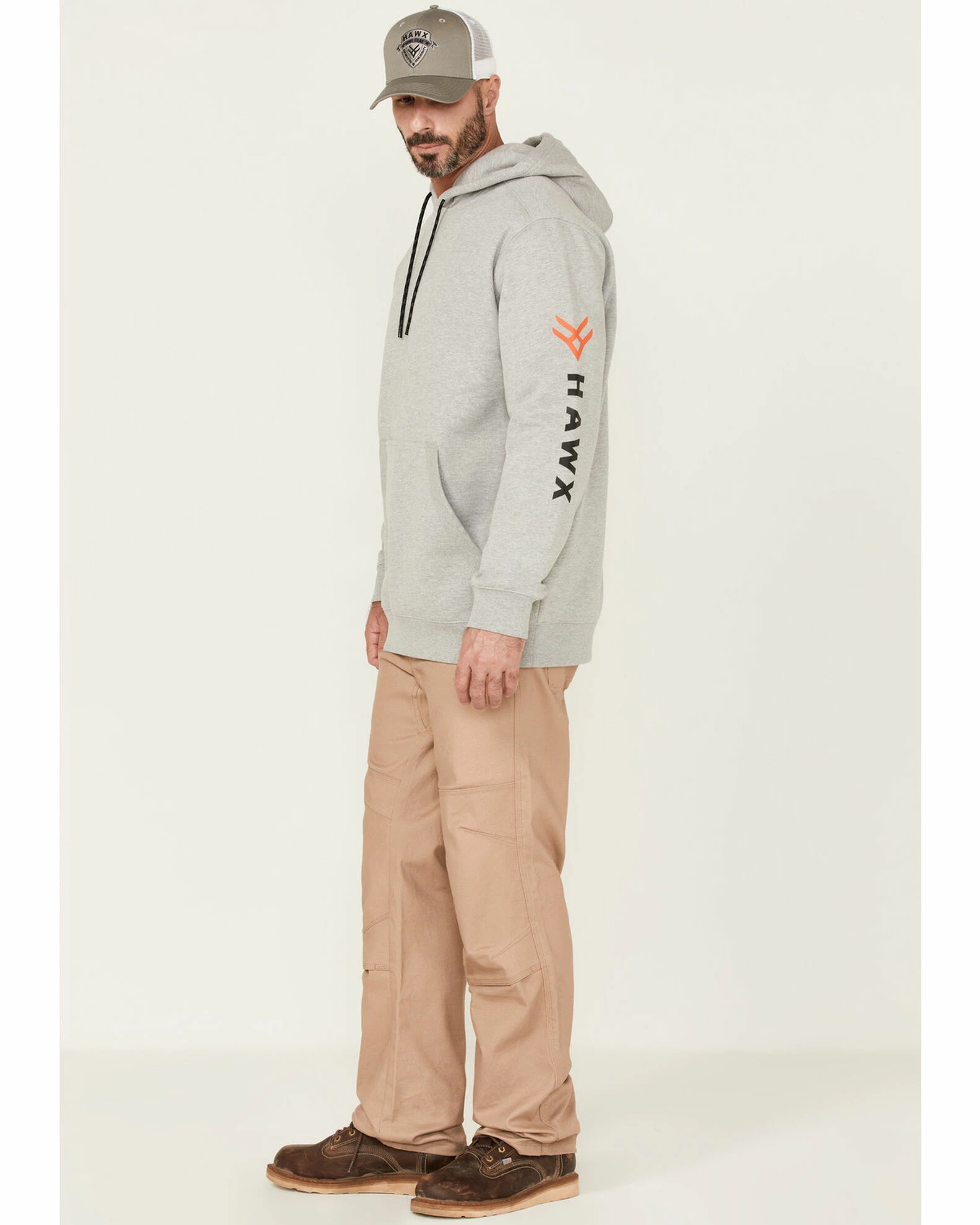 Hawx Men's Primo Logo Graphic Fleece Hooded Work Sweatshirt Light Grey 4 Hawx Men's Primo Logo Graphic Fleece Hooded Work Sweatshirt Light Grey - Image 2