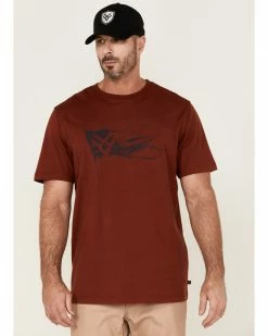 Hawx Men's Flying Flag Graphic Work T-Shirt Dark Red