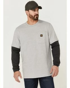 Hawx Men's Layered Pocket Light Grey Long Sleeve Work T-Shirt