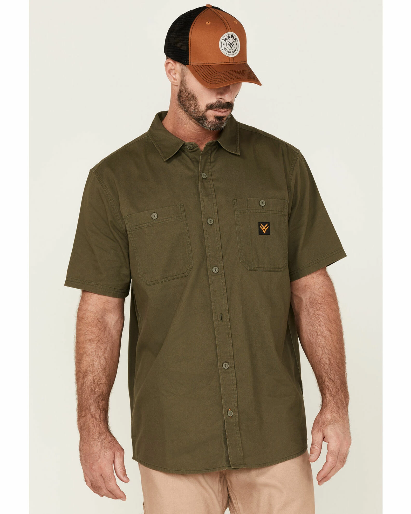 Hawx Men's Solid Olive Twill Short Sleeve Button-Down Work Shirt 3 Hawx Men's Solid Olive Twill Short Sleeve Button-Down Work Shirt
