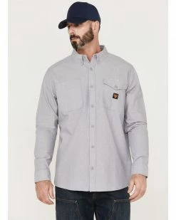 Hawx Men's Chambray Sun Protection Solid Grey Long Sleeve Button-Down Western Shirt - TallÂ