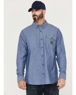 Hawx Men's Chambray Sun Protection Long Sleeve Button-Down Western Shirt Blue