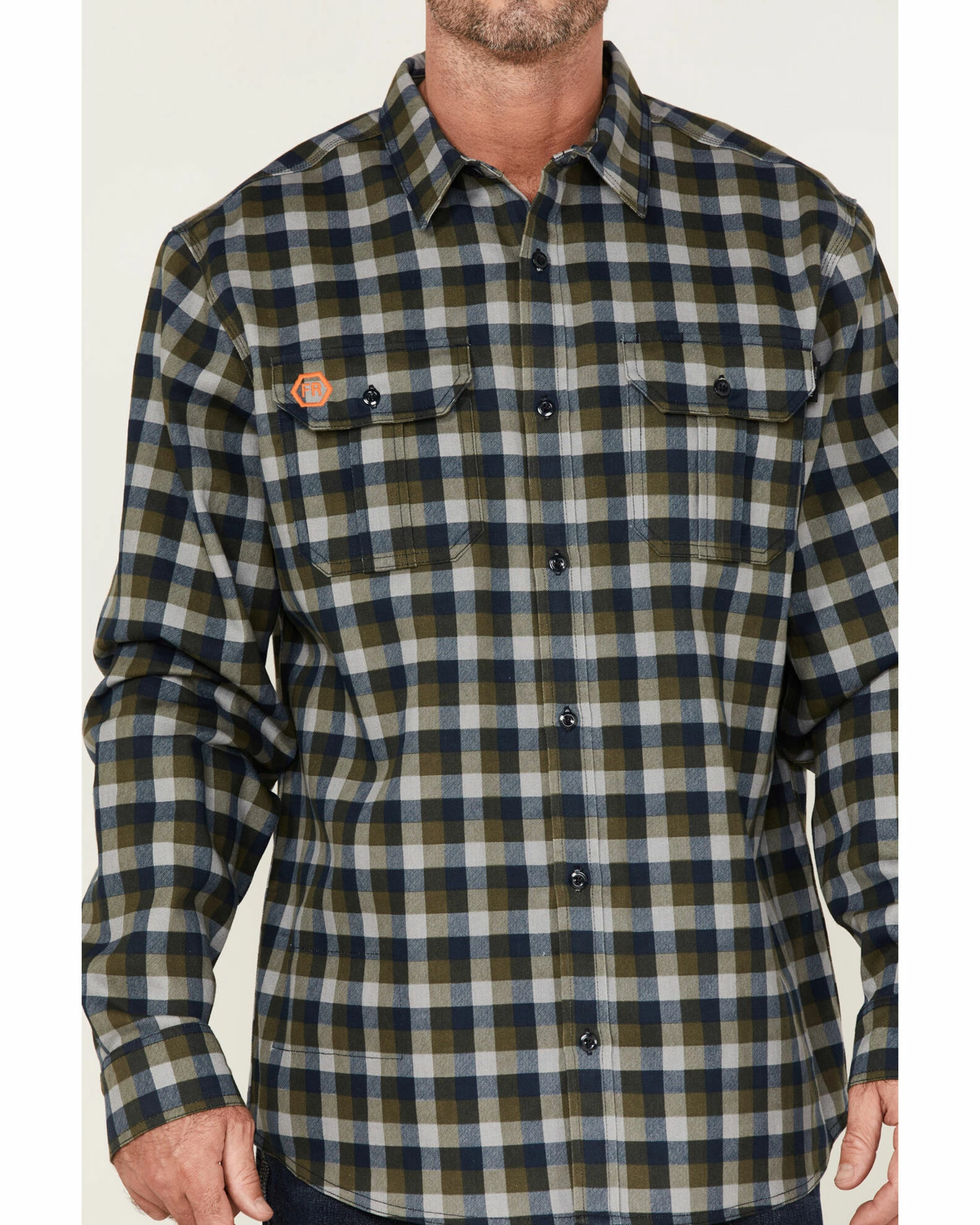 Hawx Men's FR Buffalo Plaid Print Long Sleeve Button-Down Work Shirt Navy 5 Hawx Men's FR Buffalo Plaid Print Long Sleeve Button-Down Work Shirt Navy - Image 3