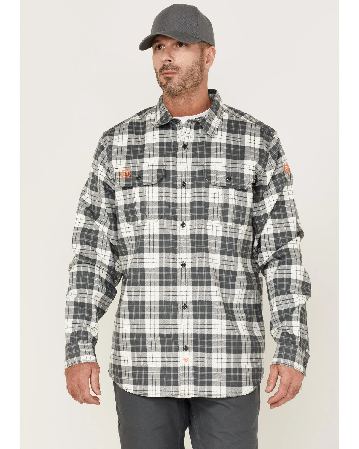 Hawx Men's FR Plaid Long Sleeve Button-Down Work Shirt Grey 7 Hawx Men's FR Plaid Long Sleeve Button-Down Work Shirt Grey - Image 5