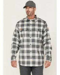 Hawx Men's FR Plaid Long Sleeve Button-Down Work Shirt Grey