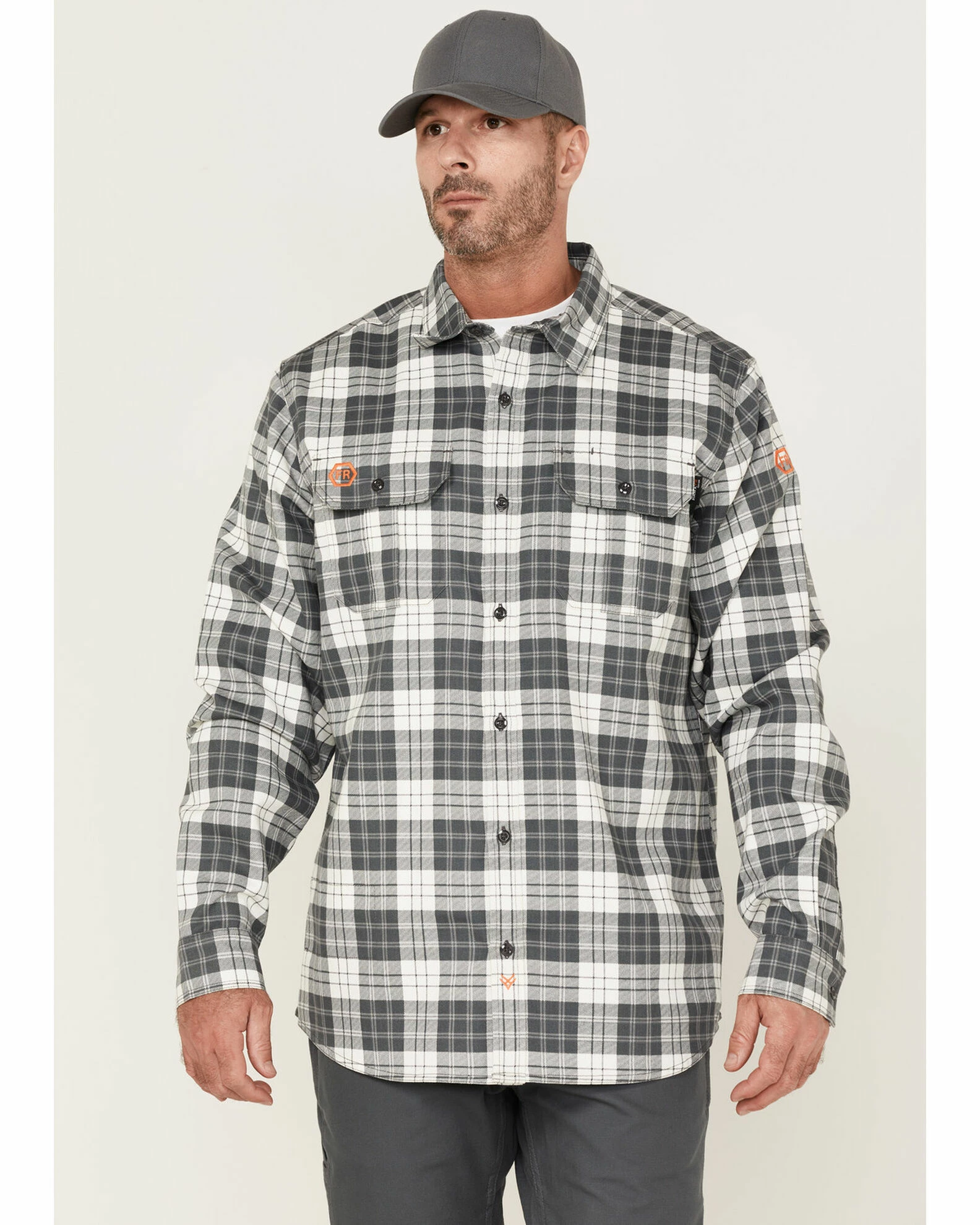 Hawx Men's FR Plaid Long Sleeve Button-Down Work Shirt Grey 3 Hawx Men's FR Plaid Long Sleeve Button-Down Work Shirt Grey