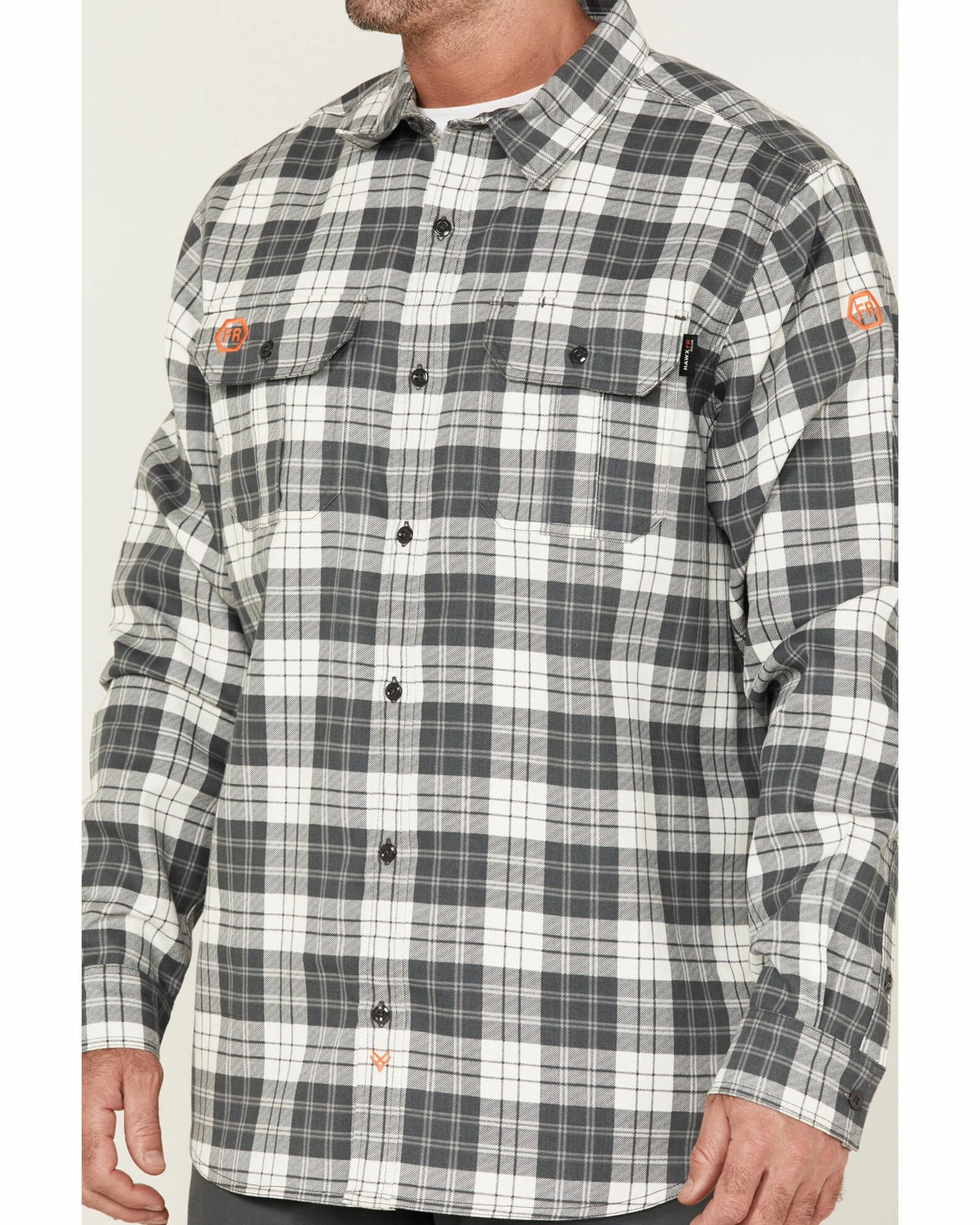 Hawx Men's FR Plaid Long Sleeve Button-Down Work Shirt Grey 5 Hawx Men's FR Plaid Long Sleeve Button-Down Work Shirt Grey - Image 3