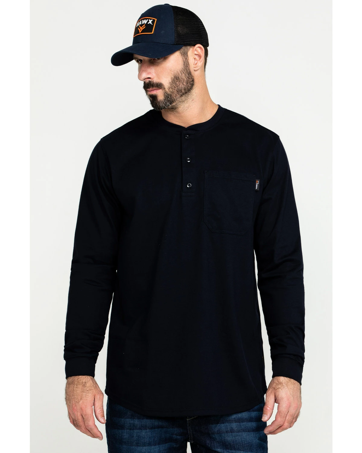 Hawx Men's FR Solid Navy Long Sleeve Pocket Henley Work Shirt - Big 9 Hawx Men's FR Solid Navy Long Sleeve Pocket Henley Work Shirt - Big - Image 7