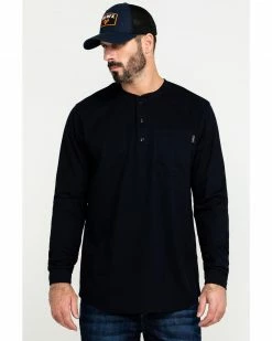 Hawx Men's FR Solid Navy Long Sleeve Pocket Henley Work Shirt - Big 