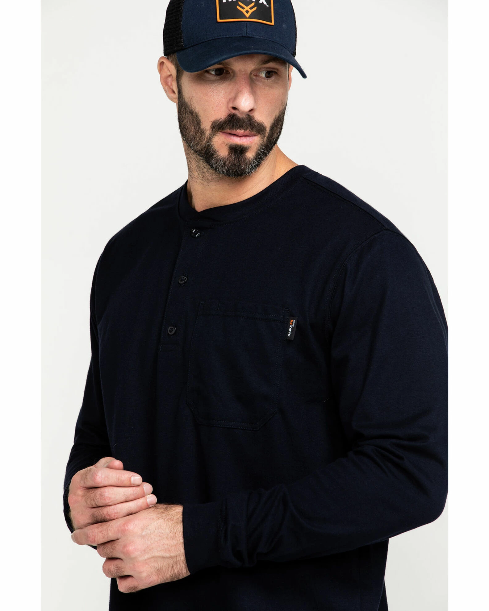 Hawx Men's FR Solid Navy Long Sleeve Pocket Henley Work Shirt - Big 7 Hawx Men's FR Solid Navy Long Sleeve Pocket Henley Work Shirt - Big - Image 5