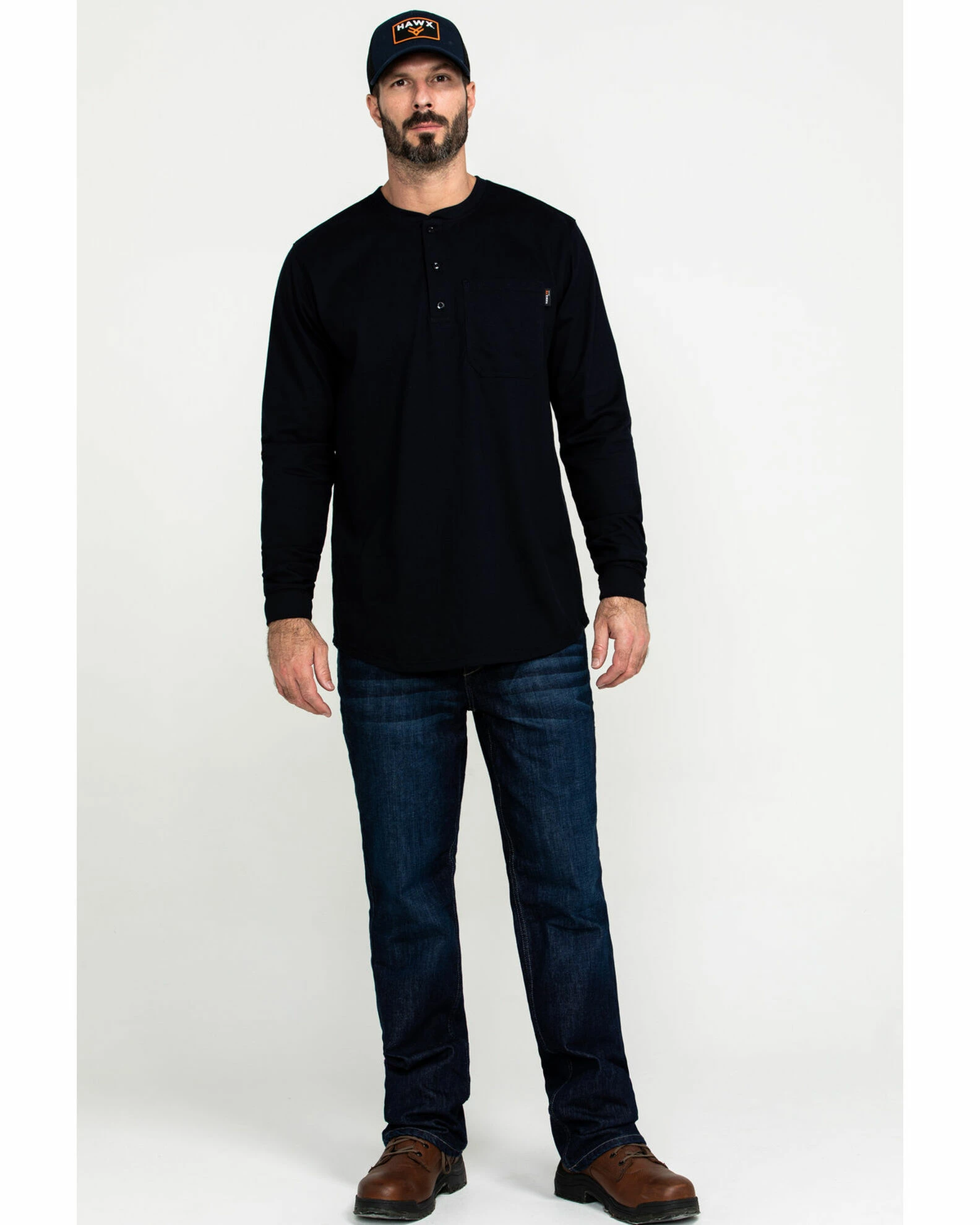 Hawx Men's FR Solid Navy Long Sleeve Pocket Henley Work Shirt - Big 8 Hawx Men's FR Solid Navy Long Sleeve Pocket Henley Work Shirt - Big - Image 6