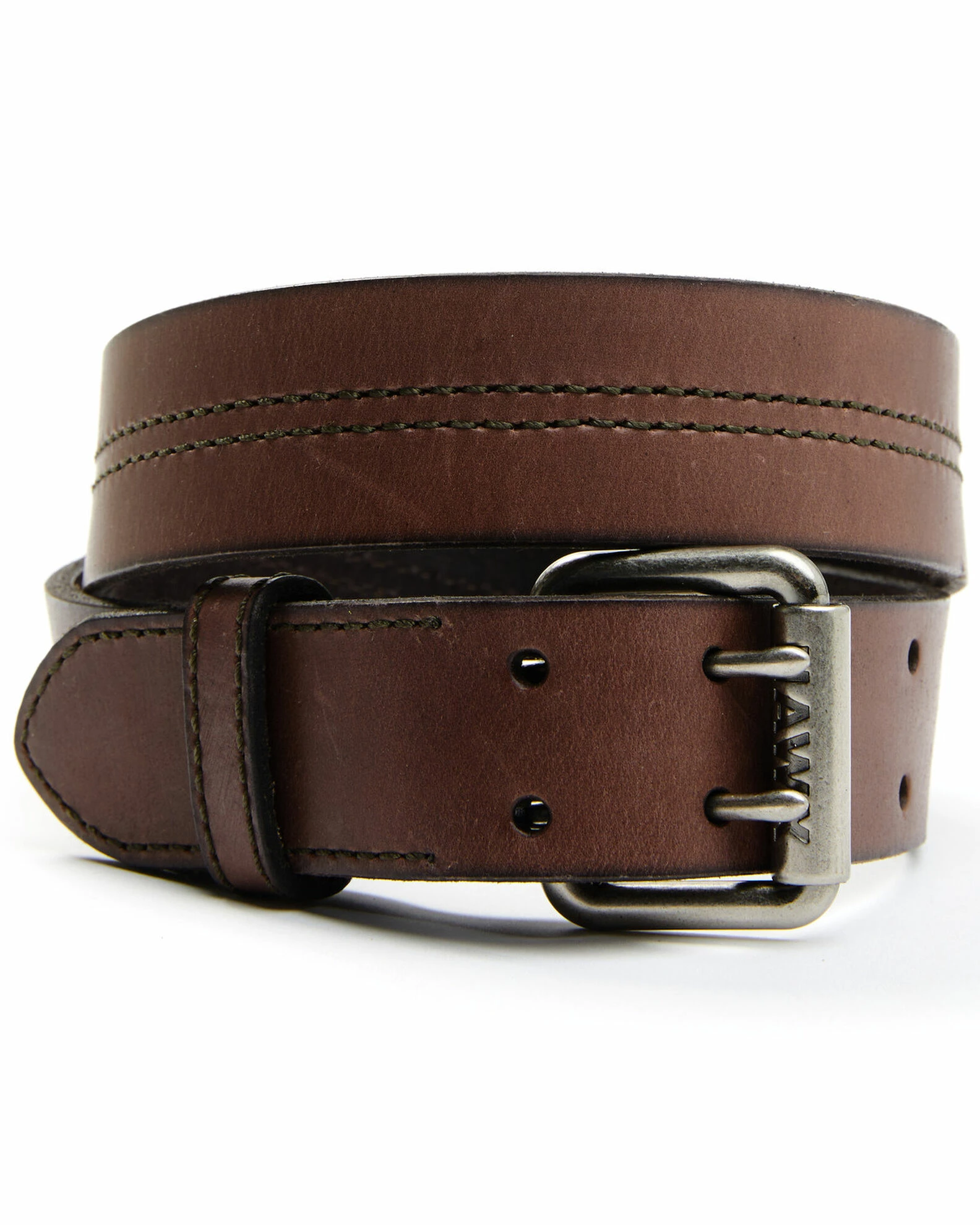 Hawx Men's Double Stitch Center Double Prong Belt Brown 3 Hawx Men's Double Stitch Center Double Prong Belt Brown