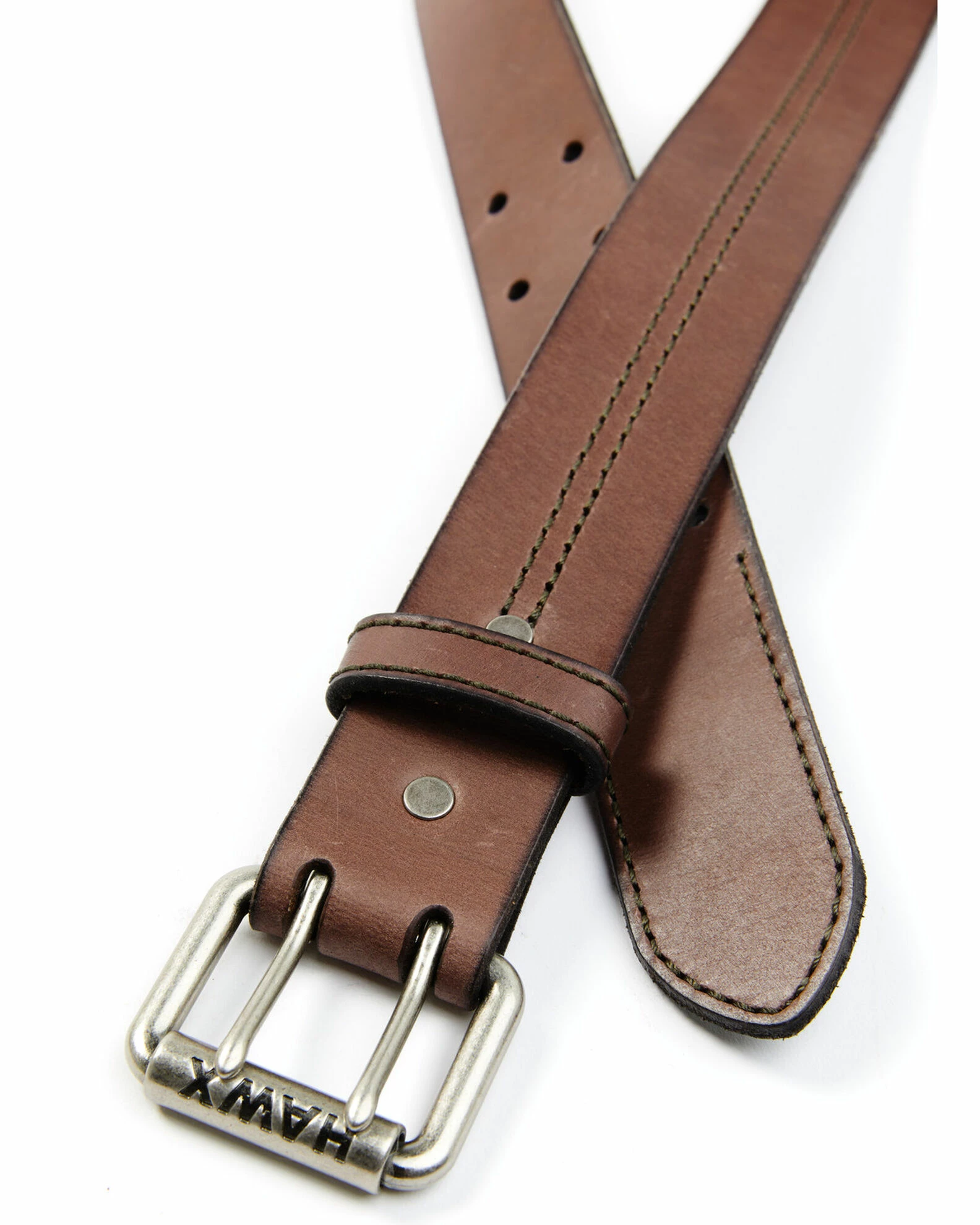 Hawx Men's Double Stitch Center Double Prong Belt Brown 4 Hawx Men's Double Stitch Center Double Prong Belt Brown - Image 2