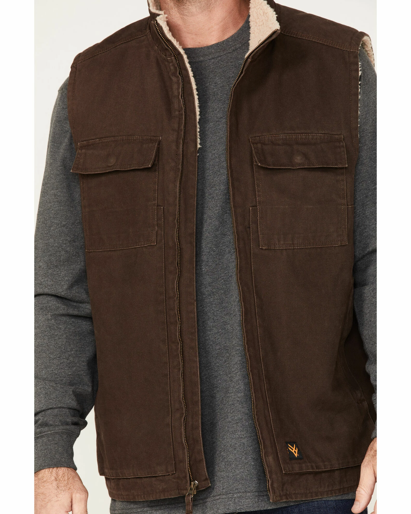 Hawx Men's Weathered Sherpa Lined Work Vest Dark Brown 5 Hawx Men's Weathered Sherpa Lined Work Vest Dark Brown - Image 3