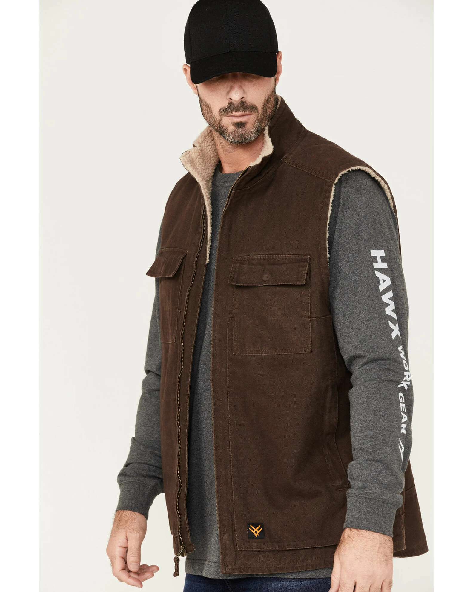 Hawx Men's Weathered Sherpa Lined Work Vest - Big & Tall Dark Brown 4 Hawx Men's Weathered Sherpa Lined Work Vest - Big & Tall Dark Brown - Image 2