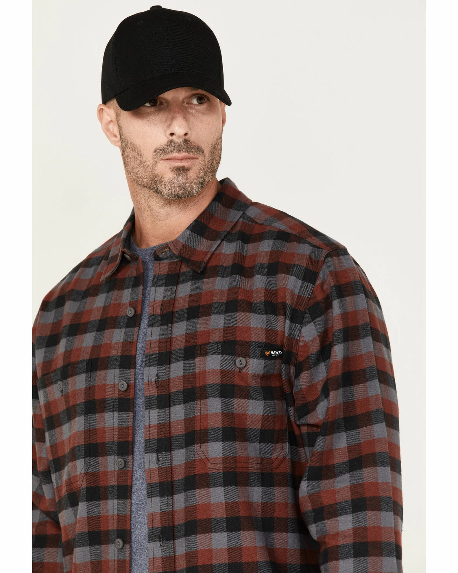 Hawx Men's Checker Long Sleeve Button-Down Flannel Burgundy 4 Hawx Men's Checker Long Sleeve Button-Down Flannel Burgundy - Image 2